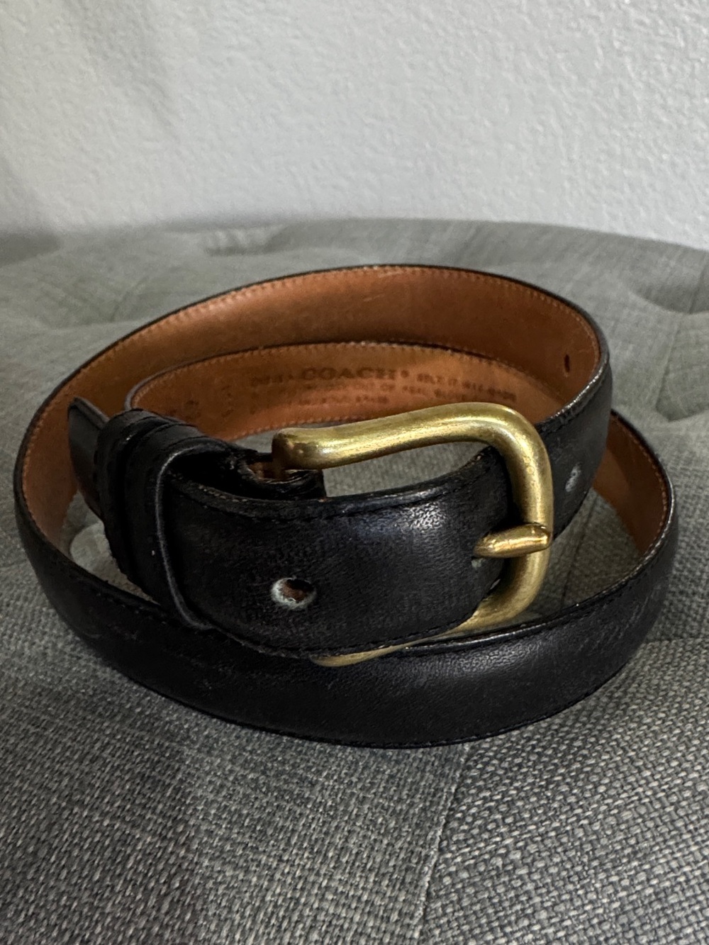 Coach vintage black leather belt brass hardware